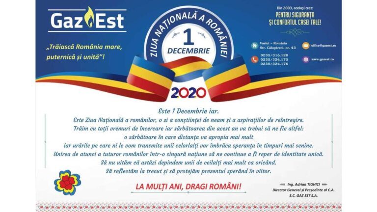 Mesajul d-lui Adrian Tighici cu ocazia Zilei Naționale: ”Trăiască România mare, puternică și unită”