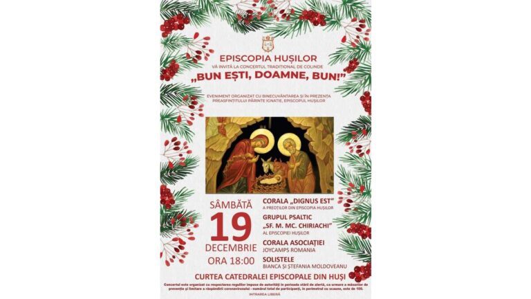 Astăzi, concert de colinde la Episcopia Hușilor! Maxim 100 de persoane pot participa!