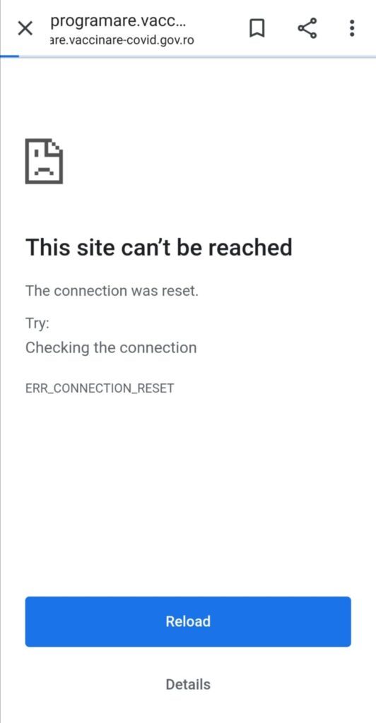 Vasluienii, revoltați! Site-ul de programări pentru vaccinare, nefuncțional seara trecută! 1 pagina blocata programare vaccinare