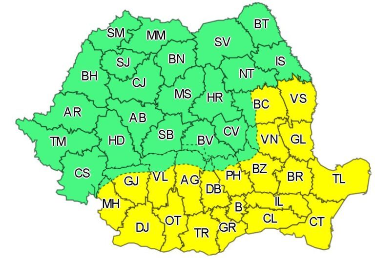 Patru avertizări meteo, pentru ziua de luni! Județul Vaslui, sub COD GALBEN!