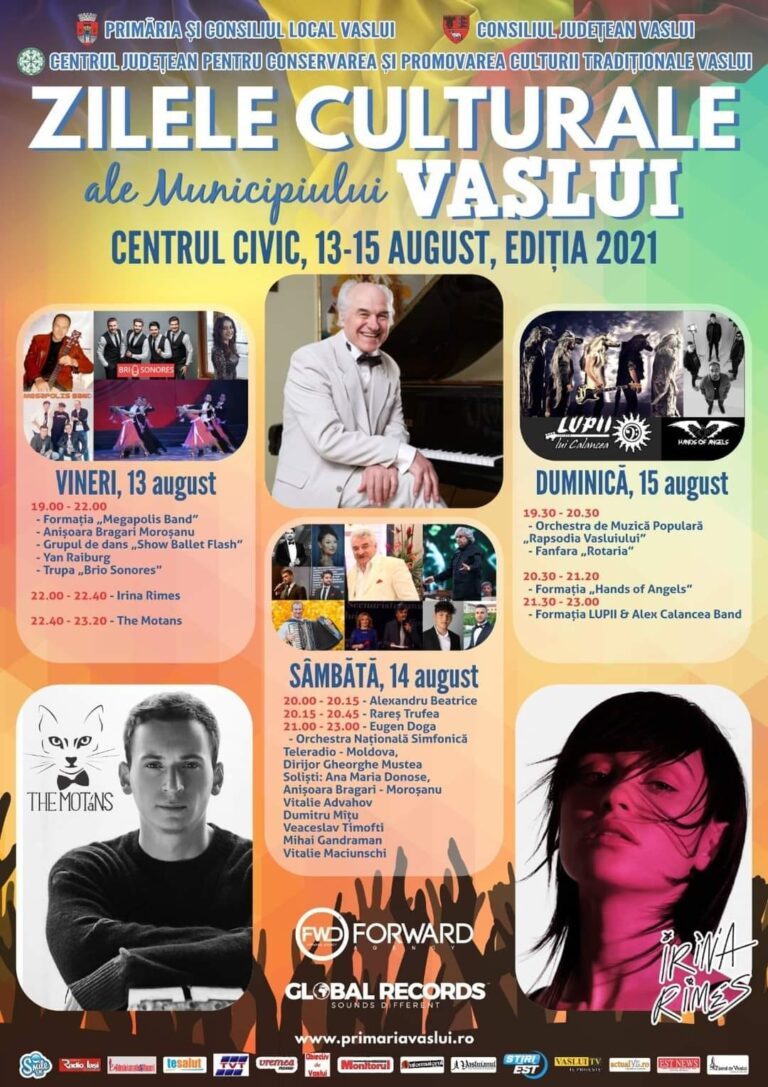 Nume mari pe scena Zilelor Culturale ale municipiului Vaslui: Irina Rimes, Alex Calancea și Eugen Doga vor încânta vasluienii