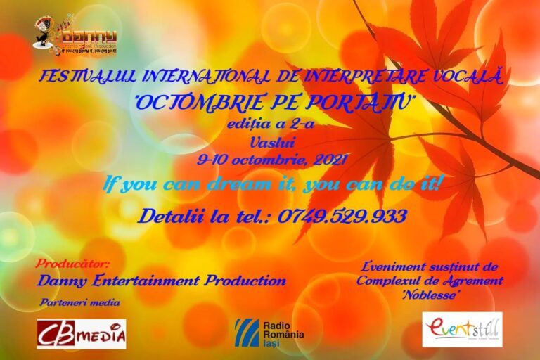 Festivalul ”Octombrie pe portativ” are loc, anul acesta, în perioada 9-10 octombrie. Gazda festivalului va fi complexul Noblesse