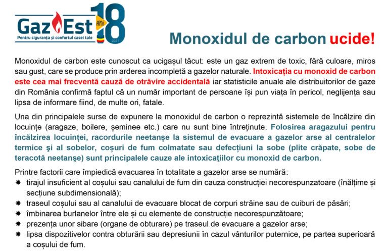 Monoxidul de carbon ucide!