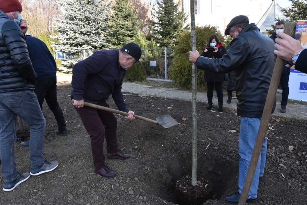 Primul stejar, din cei 27, a fost plantat de președintele Dumitru Buzatu, în curtea Spitalului Județean Vaslui 2 WhatsApp Image 2021 11 17 at 15.32.19