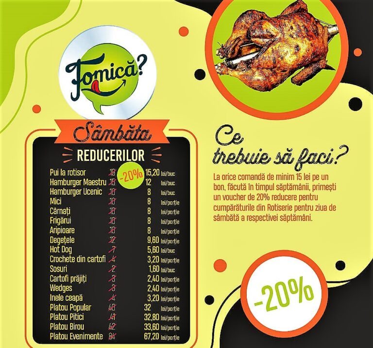 Urmează un weeek-end plin de surprize la Rotiseria Safir! Sâmbăta Reducerilor, o zi de neuitat!