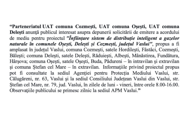ANUNȚ DE MEDIU