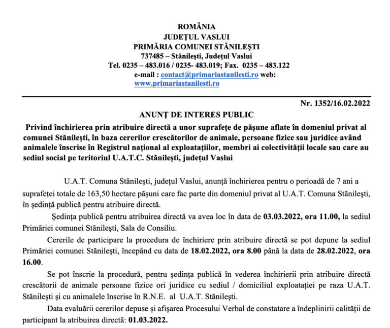 ANUNŢ DE INTERES PUBLIC￼