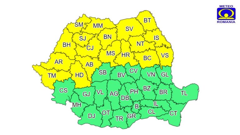 Vasluiul este sub COD GALBEN de PLOI și FURTUNI, în orele următoare! Alertă de la ANMH!