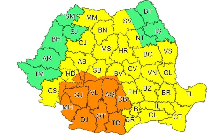 Județul Vaslui, sub avertizare COD GALBEN de ploi și vijelii, până luni, la prânz!