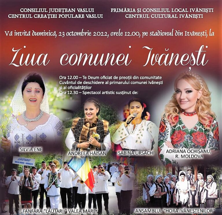 Vasluieni, poftiți la distracție, la Ziua Comunei Ivănești! Vă așteaptă primarul Vasile Novac, fanfara de la Valea Mare și multe surprize! La Mulți Ani, domnule primar!