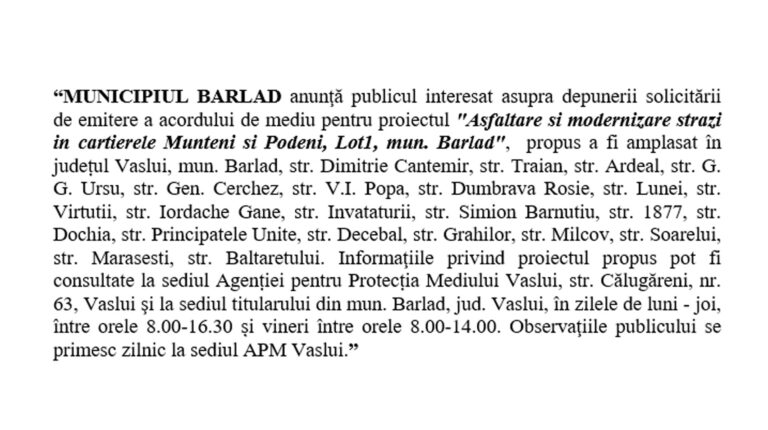 ANUNȚ SOLICITARE