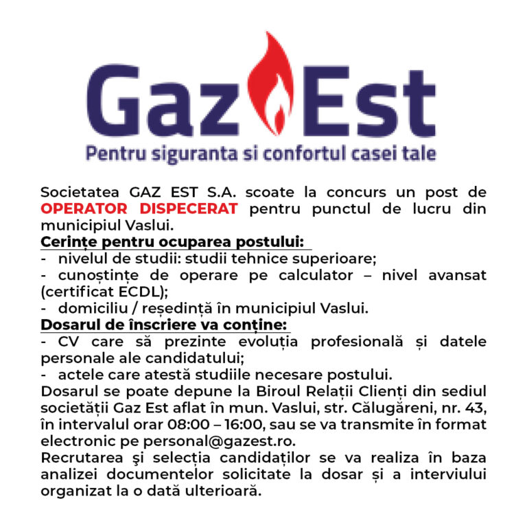 ANUNȚ ANGAJARE GAZ EST