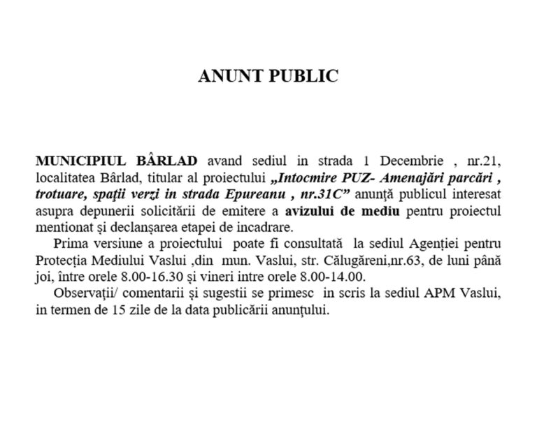 ANUNȚ PUBLIC