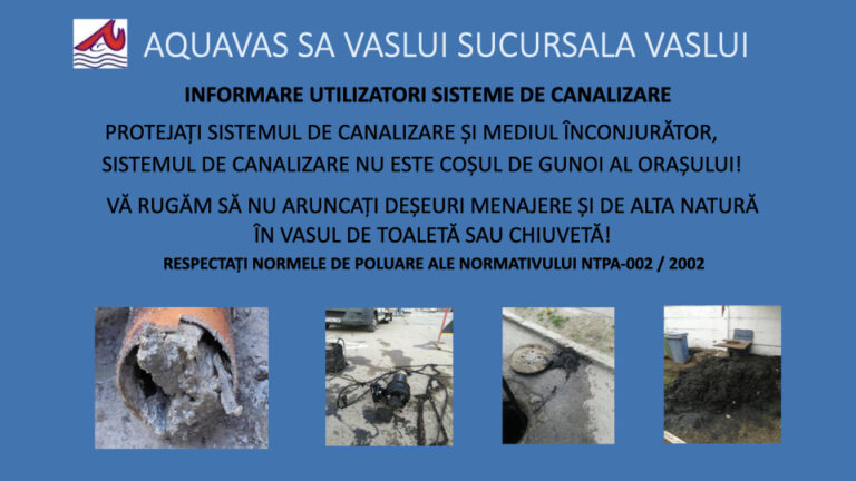 Informare cetățeni – Utilizare Rețele canalizare