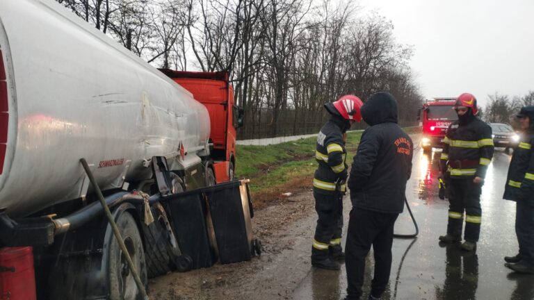 Un camion și o cisternă încărcată cu motorină s-au ciocnit pe DE 581, la ieșirea din Bârlad! Șoferul autocisternei din R. Moldova a provocat accidentul!