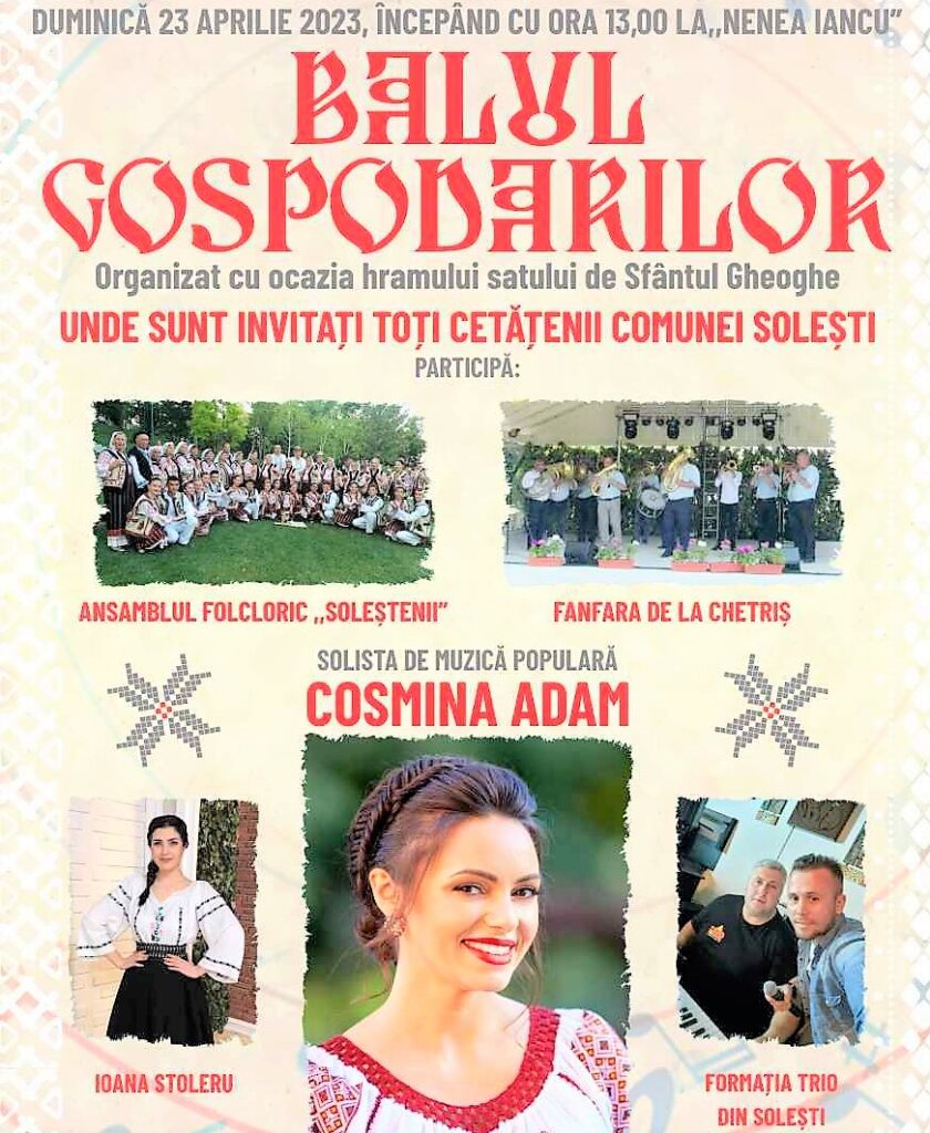 Vasluienii sunt așteptați la ”Balul Gospodarilor”, astăzi, la Solești! Fanfara de la Chetriș și Cosmina Adam, spectacole de excepție! 1 solesti bal sf gheorghe 2 1