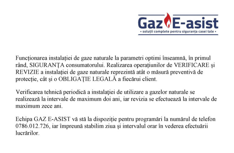 ANUNȚ GAZ E-ASIST