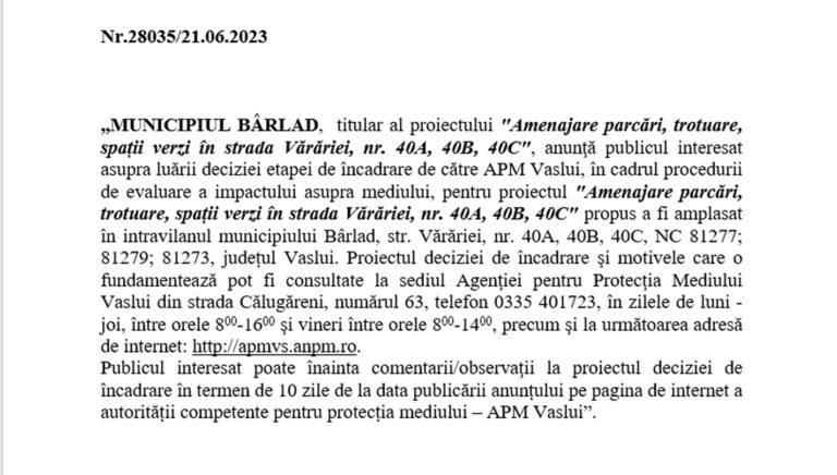 ANUNȚ ÎNCADRARE VĂRĂRIEI