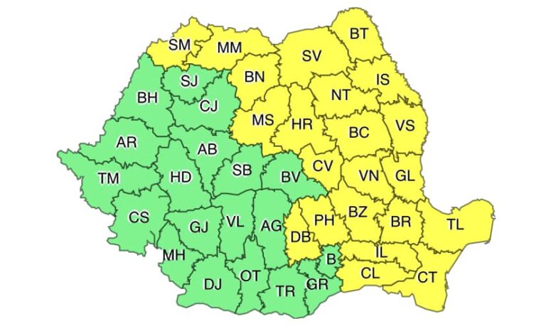 De la ora 22.00, județul Vaslui este sub COD GALBEN de ploi și vijelii