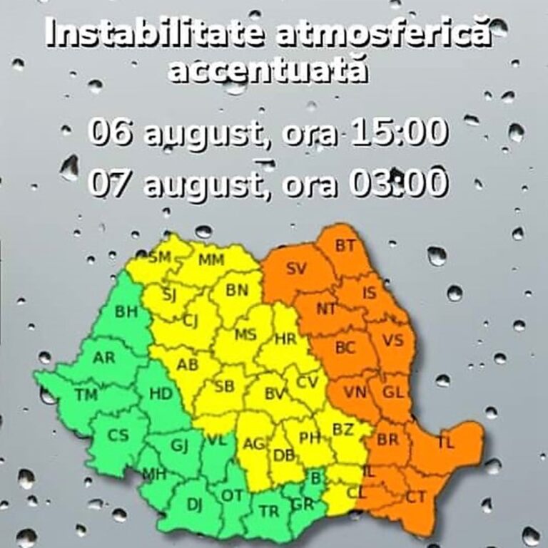 ULTIMA ORĂ Cod portocaliu de averse torențiale și grindină, pentru județul Vaslui