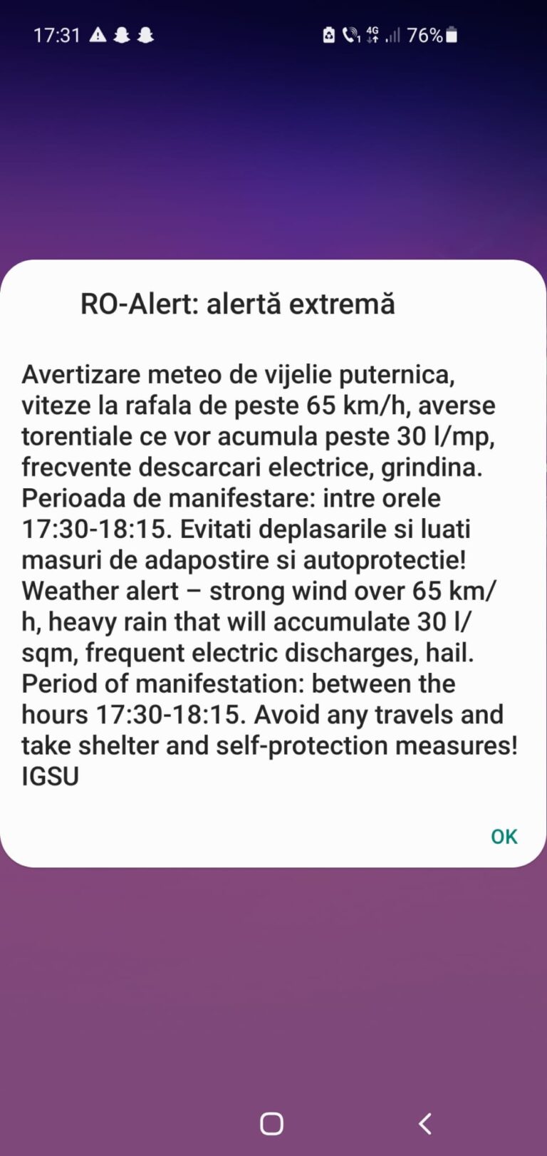 Avertizare RO-ALERT pentru județul Vaslui