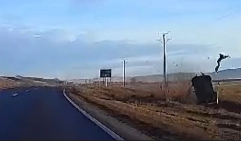 Accident spectaculos, un tânăr a zburat din mașină pe DE 581