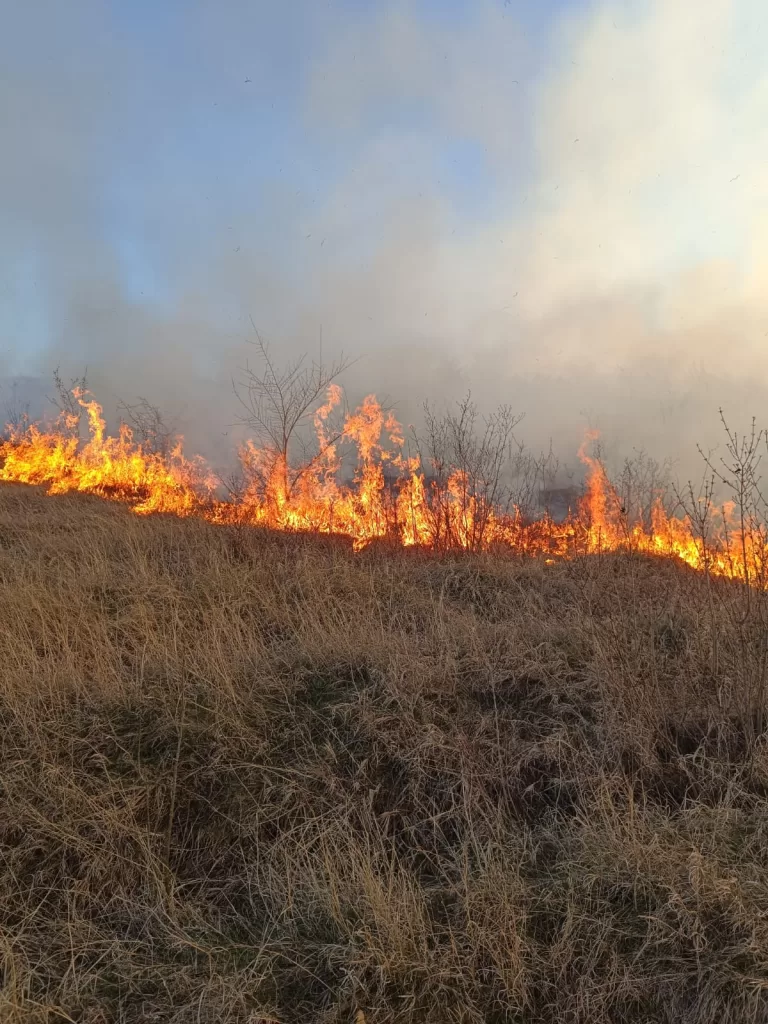 Un bătrân a dat foc la vegetație, dar a fost surprins de flăcări