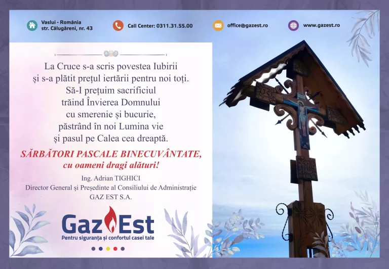 Mesajul de Paște al companiei Gaz Est SA Vaslui