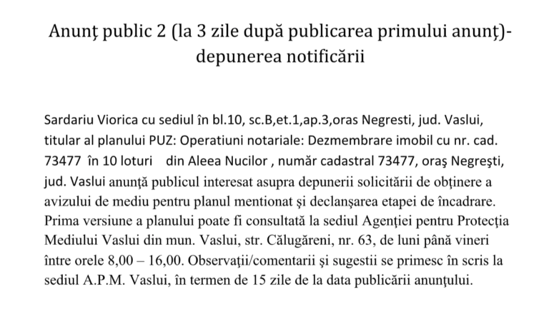 Anunţ public 2 depunerea notificării