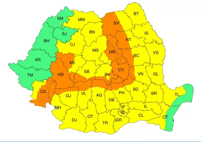 Cod GALBEN de furtuni și averse torențiale, pentru județul Vaslui! Avertizarea ANMH
