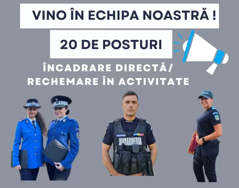 Jandarmeria Vaslui face angajări, sunt 20 de posturi scoase la concurs