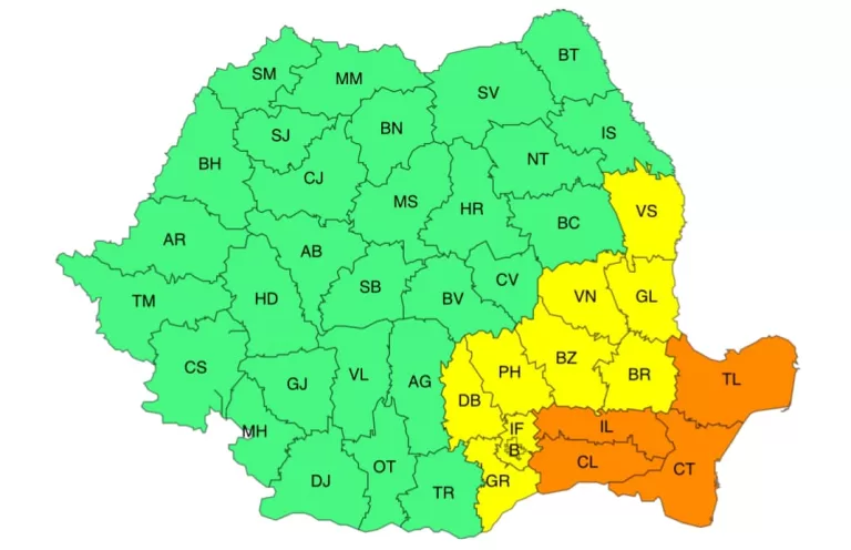 Județul Vaslui, Cod Galben de ploi, până la ora 20.00. Avertizare ANM