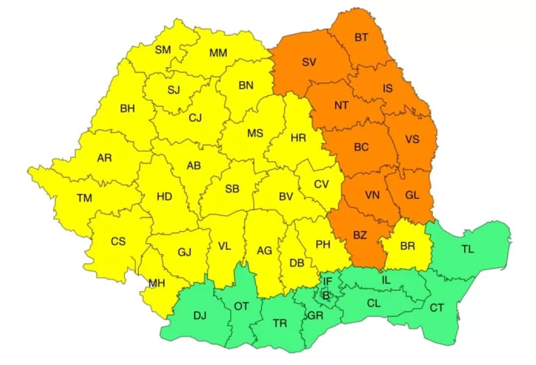 Avertizare Cod Portocaliu de ploi în județul Vaslui, în următoarele ore!