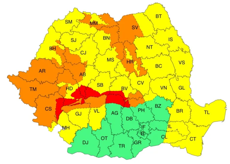 Cod Galben de vânt puternic și precipitații mixte, pentru județul Vaslui