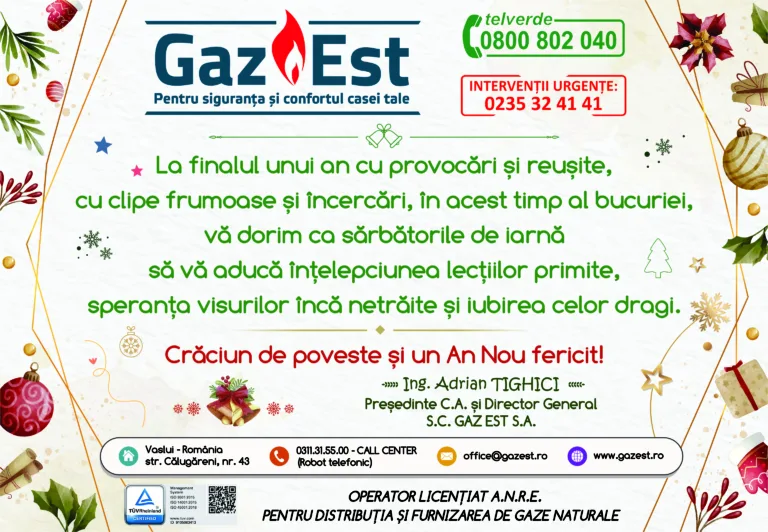 Mesajul de Crăciun al directorului general S.C. GAZ EST S.A., Ing. Adrian Tighici