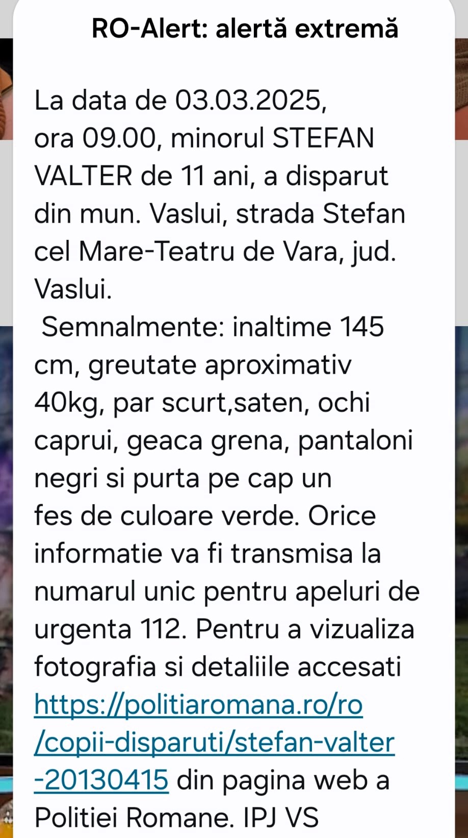 UPDATE: Copilul de 11 ani, dat dispărut, era la frizerie. Femeia care-l tundea a sunat la 112 1 ro alert minor vaslui 2