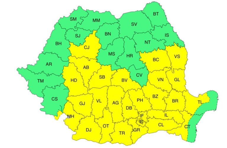 Un nou Cod Galben de ploi pentru județul Vaslui. Mai bine de jumătate din țară va fi măturată de ploi