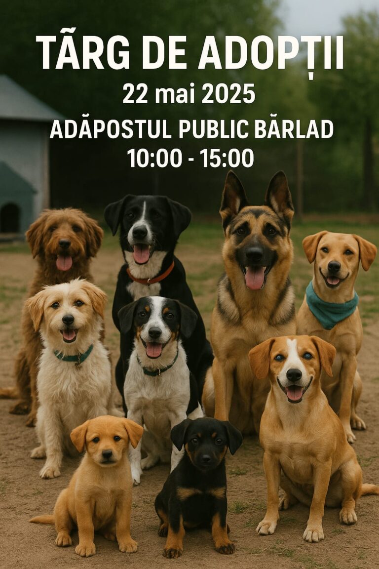 Târg de adopții căței, la Bârlad, pe 22 mai. Oferă-le o șansă la o viață mai bună!