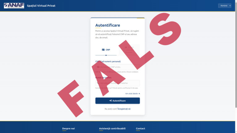 Atenționare privind un site fals care imită identitatea ANAF. Tentativă de phishing