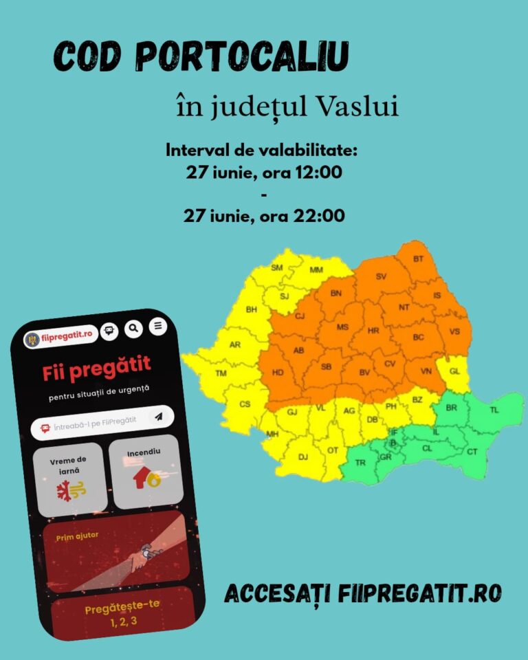 Vasluiul este sub COD PORTOCALIU de grindină și vijelii