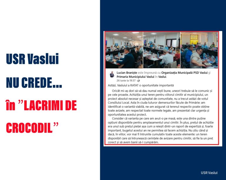 Epopeea noului cimitir din Vaslui: ”Consilierii USR nu sunt spectatori politici, aşa cum a sugerat primarul Braniște”
