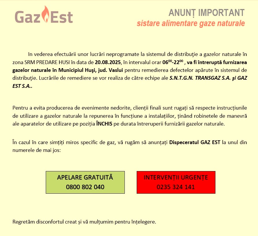 gaz est husi 18 august 2