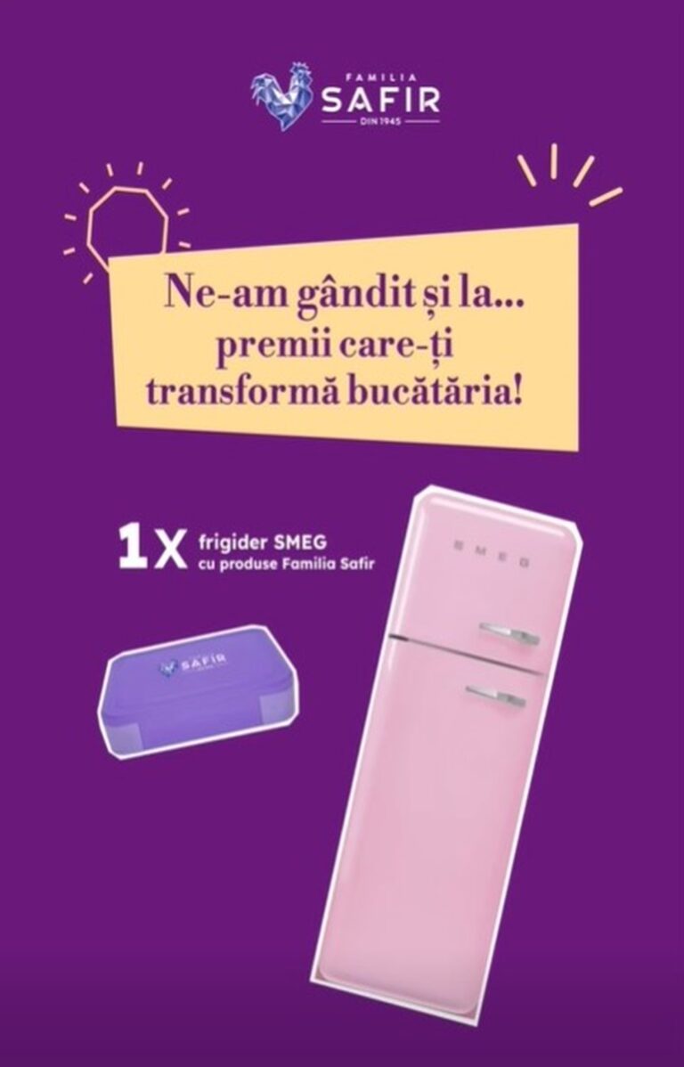 Un nou concurs, de la Holding Familia SAFIR. Câștigi tricouri, hanorace, o borsetă sau un frigider plin cu produse de Familia SAFIR!