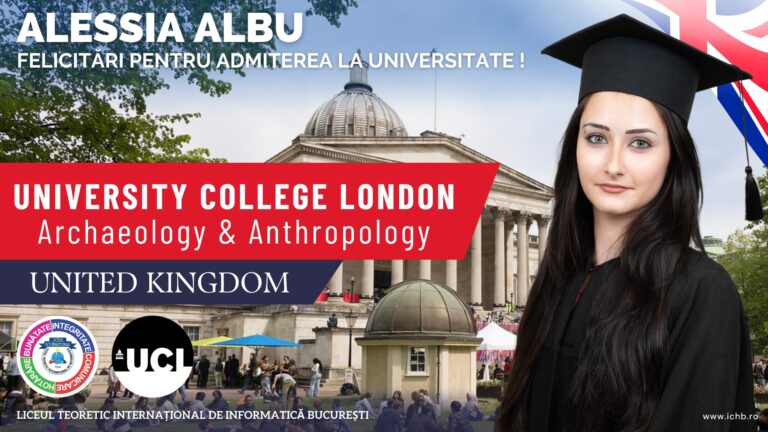 Admitere excepțională la University College London pentru bârlădeanca Alessia Albu. Felicitări, Alessia!
