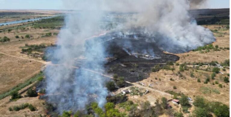 Incendiu de vegetație la Muntenii de Jos, au ars 150 hectare de vegetație uscată