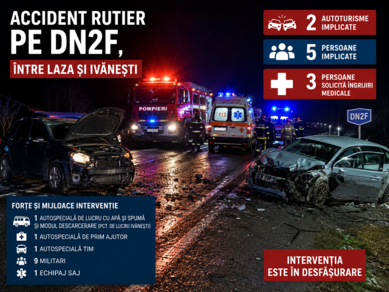 Accident pe DN2F, între Laza și Ivănești! Trei persoane primesc îngrijiri medicale