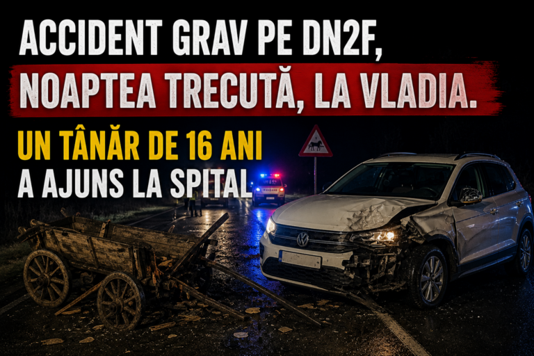 Doi tineri, într-o căruță nesemnalizată, loviți violent pe DN2F Vaslui-Bacău