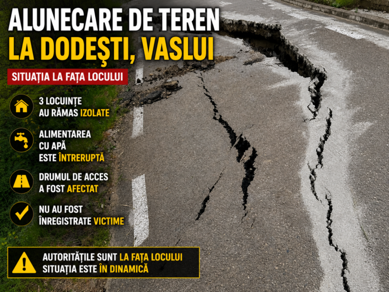 Alertă la Dodești! Alunecare de teren, trei case izolate și apă întreruptă