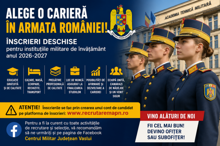 Armata Română face recrutări! Tinerii din Vaslui se pot înscrie în instituțiile militare de învățământ