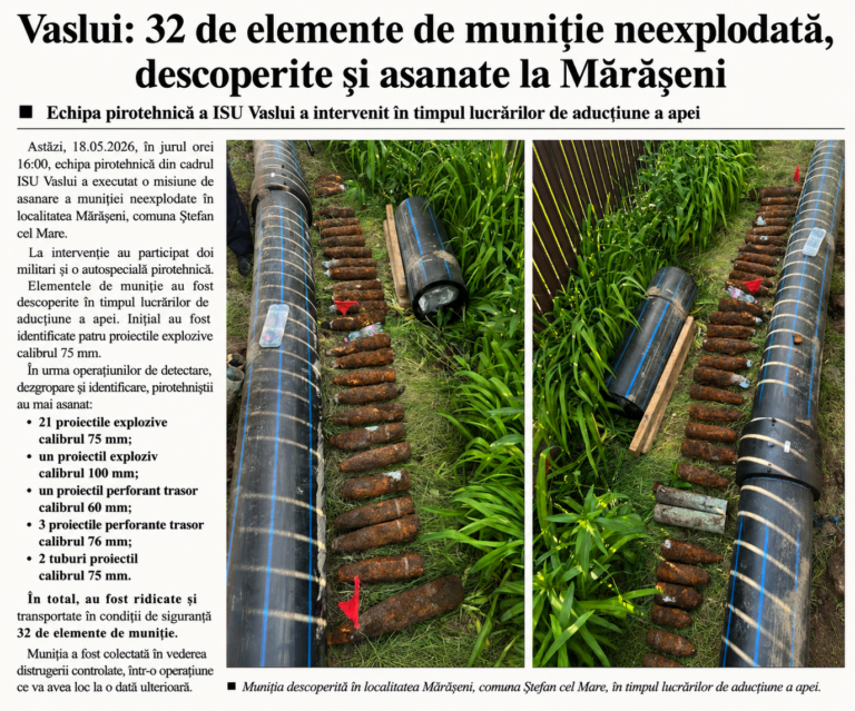 Alertă la Mărășeni! Zeci de proiectile descoperite în timpul lucrărilor la rețeaua de apă